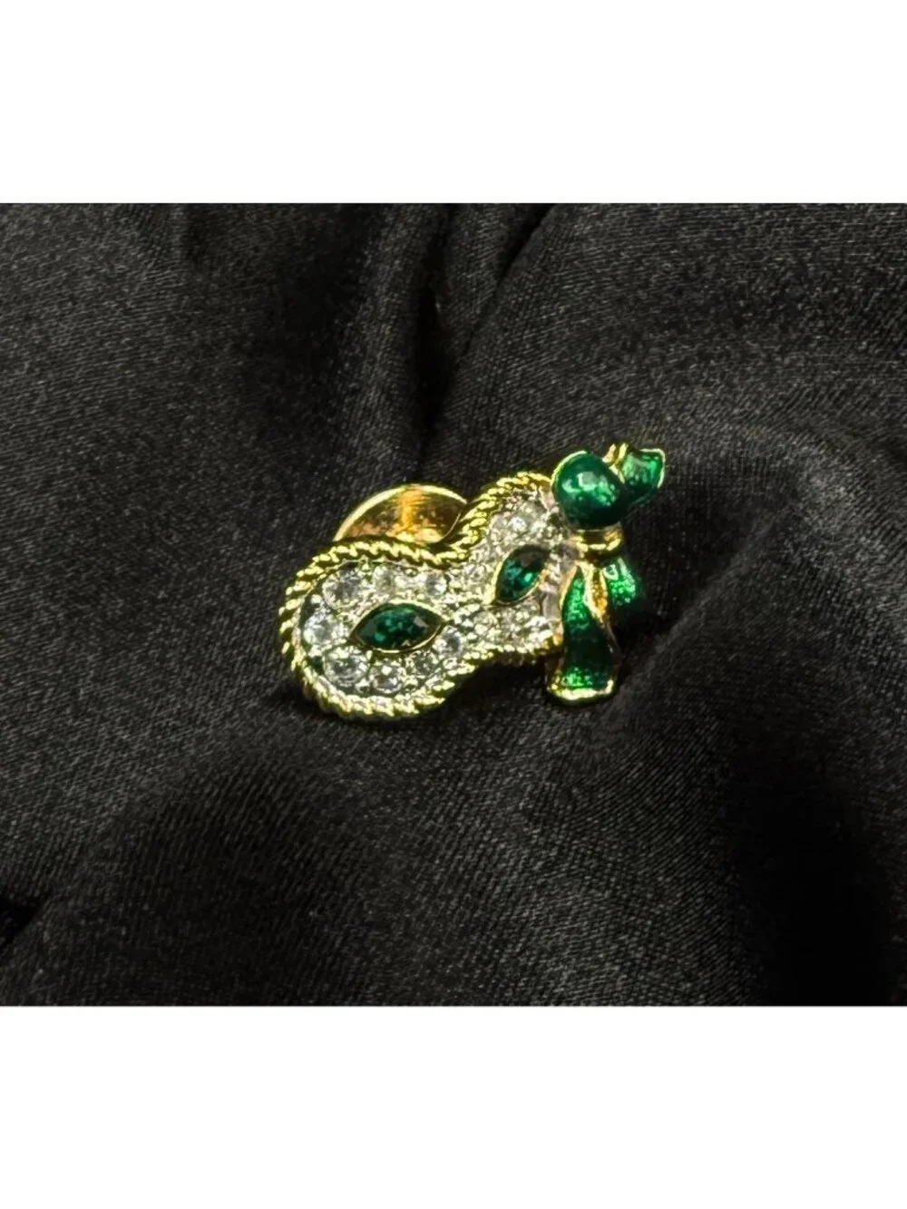 Vintage Swarovski Signed Masque Pin With Green & Clear Crystals